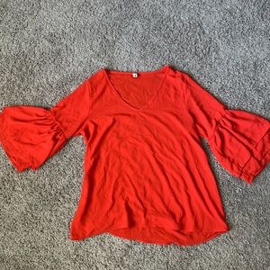 Red bell sleeve v-neck blouse
